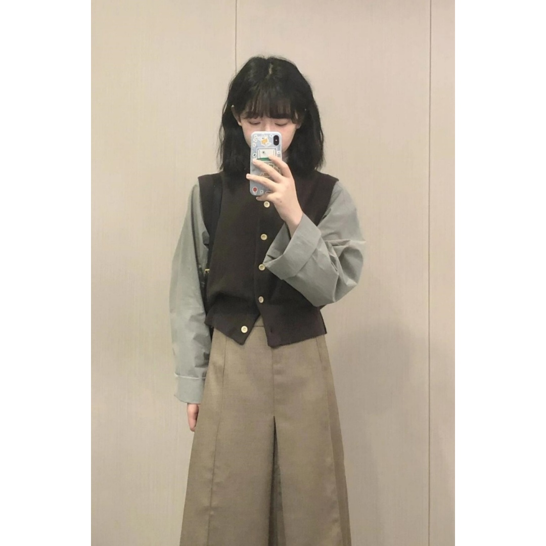 复古背心马甲衬衫半身裙三件套