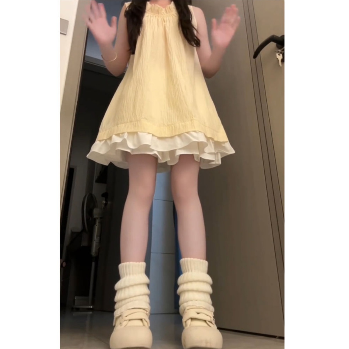 连衣裙搭配高腰显瘦半身裙两件套