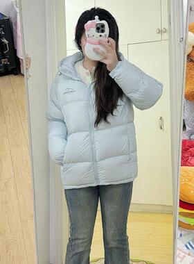 2025冬季保暖百搭轻薄蓝色连帽棉服女学生韩系时尚加厚面包服棉衣