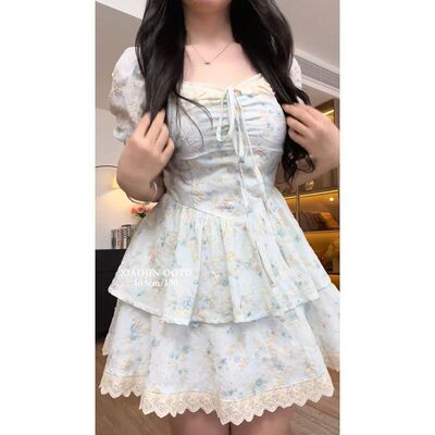 小香风蝴蝶结碎花蛋糕蓬蓬短裙子