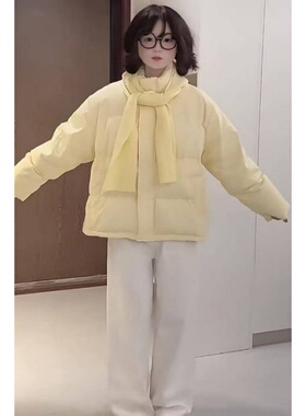 好看甜美小个子黄色短款立领面包服棉服冬季新款防寒保暖棉衣棉袄