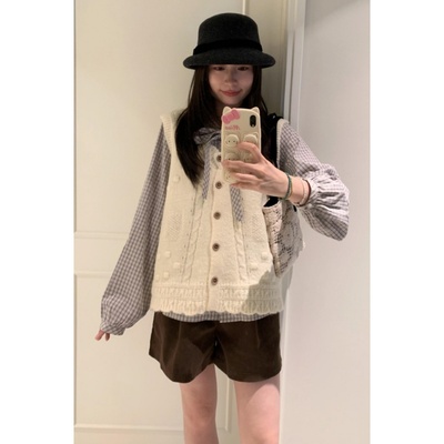 甜美风毛衣马甲蝴蝶结衬衫两件套