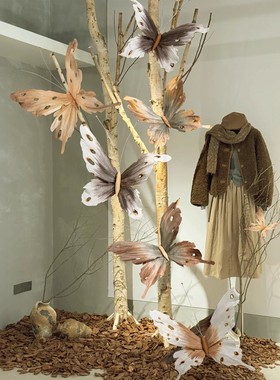 室内秋季枯叶蝴蝶美陈商场服装店纸花装饰网红拍照场景假花艺摆设