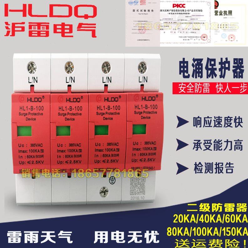 沪雷HL1-B100浪涌防雷保护器避雷器220V2P二级家用电涌开关光伏4P