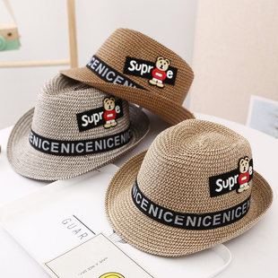 夏季儿童帽子防晒男童沙滩帽宝宝爵士帽潮2-3-5岁小孩礼帽小草帽