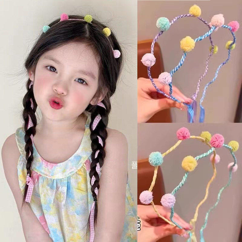 儿童波浪飘带编发箍女童2026新款不勒头毛球发带丝巾宝宝头箍发饰