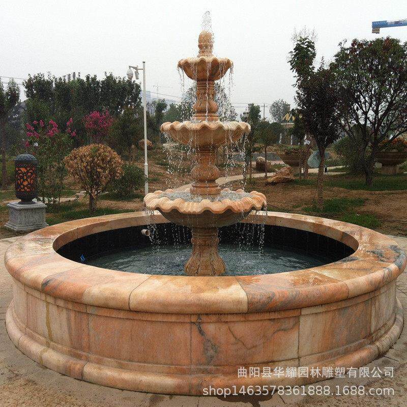 石雕欧式喷泉雕塑天然石材户外别墅庭院流水水钵景观摆件