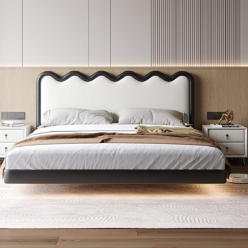悬浮床轻奢简约现代主卧真皮床高端大气软包意式奶油风悬空皮艺床