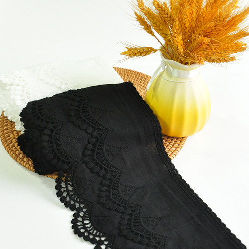 14厘米黑白色棉布刺绣花边辅料手工领口袖口下摆裙边床品窗帘蕾丝