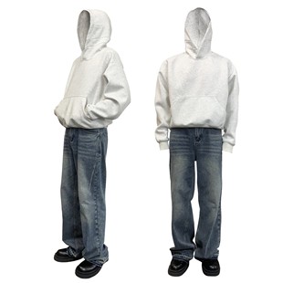 美式 超短款 型360克秋季 boxy版 cleanfit宽松连帽卫衣男女 纯色帽衫