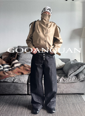 谷安关超短款风衣秋冬轻奢感外套双排扣大衣防风复古中性风夹克