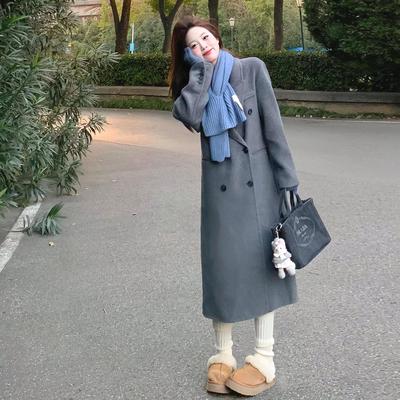 入冬高级感灰色西装毛呢外套女秋冬季2025新款小个子长款呢子大衣