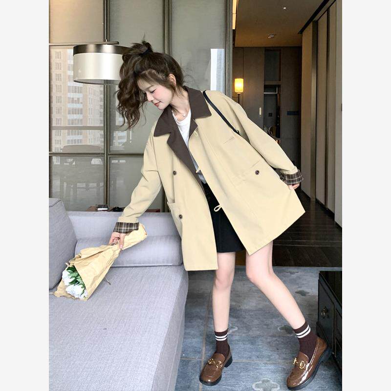 设计感撞色风衣外套女小个子2025年秋冬季新款韩版宽松休闲上衣潮