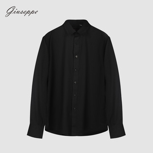 休闲通勤尖领微弹衬衣修身 乔治白春秋季 衬衫 长袖 纯色上衣 男士