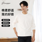 新款 秋冬季 圆领套头直筒版 乔治白男士 纯色长袖 T恤休闲通勤