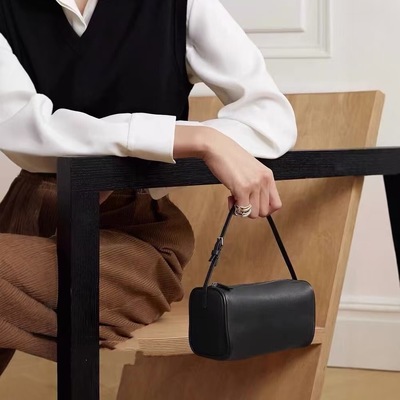 简约设计头层牛皮笔筒包迷你手拎小方包高级手提单肩斜挎包枕头包