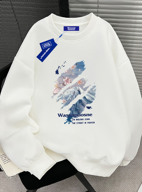 WASSUP潮牌秋冬圆领卫衣男女同款2025新款加绒加厚情侣长袖上衣