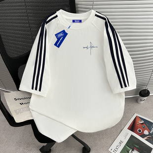 WASSUP重磅纯棉三条杆短袖t恤男生夏季新款2026新款宽松休闲上衣