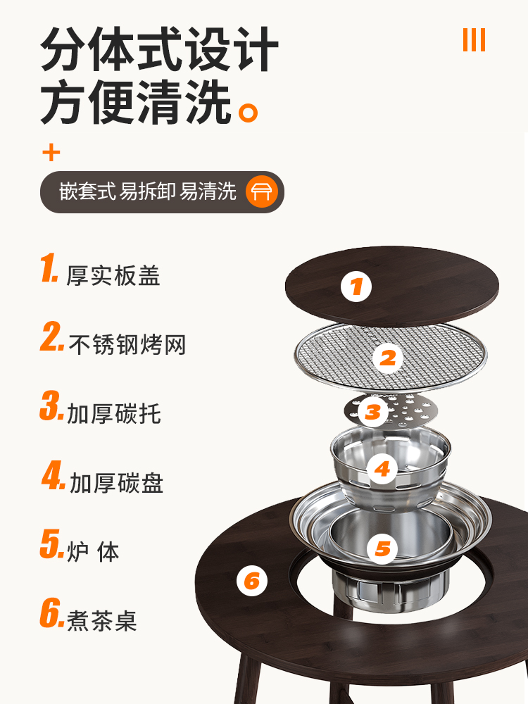 网红家用中式茶几室内烧烤炉桌子庭院木炭烧烤架子新中式围炉煮茶