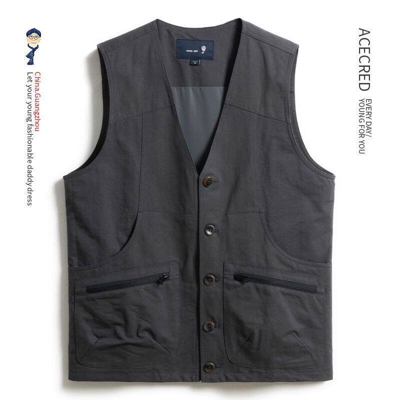 春秋新款男士马甲外套宽松休闲多口袋马夹中年爸爸背心春秋季新款