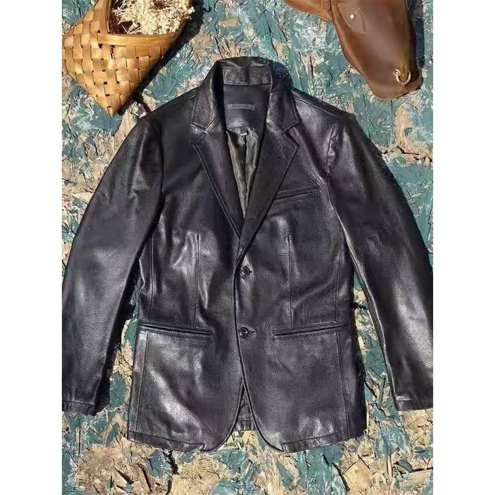 2026春秋新款男士皮衣外套时尚百搭休闲皮西服外套男潮流帅气皮衣