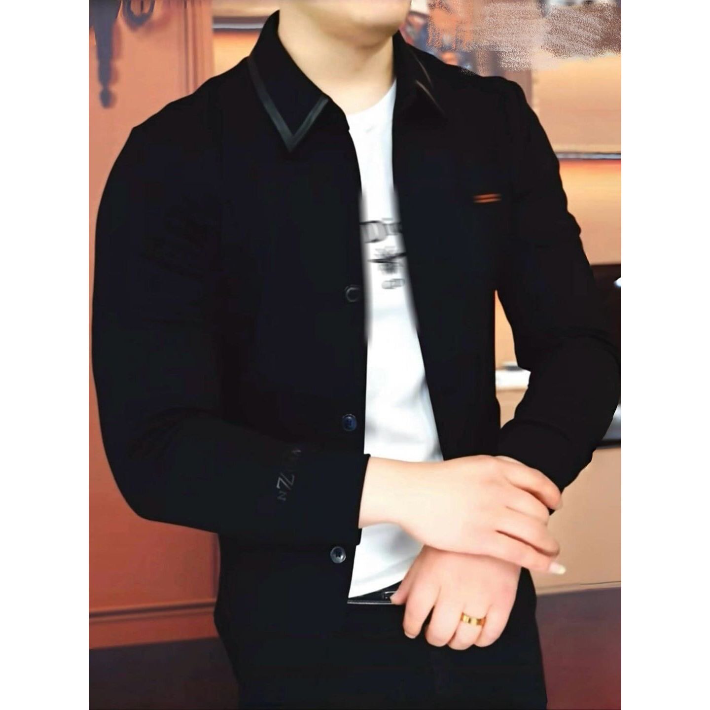 秋季新款高级感修身休闲外套男士轻奢商务百搭时尚简约翻领夹克潮