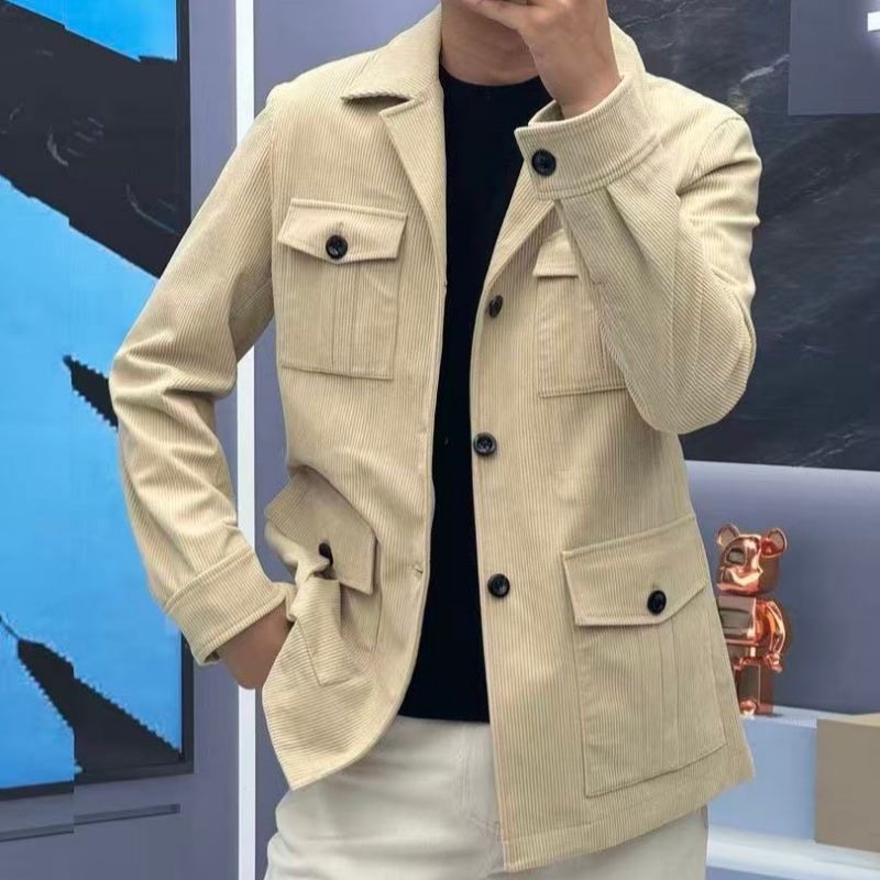 秋季新款男士修身多口袋西装领夹克高级感休闲简欧风韩版猎装外套