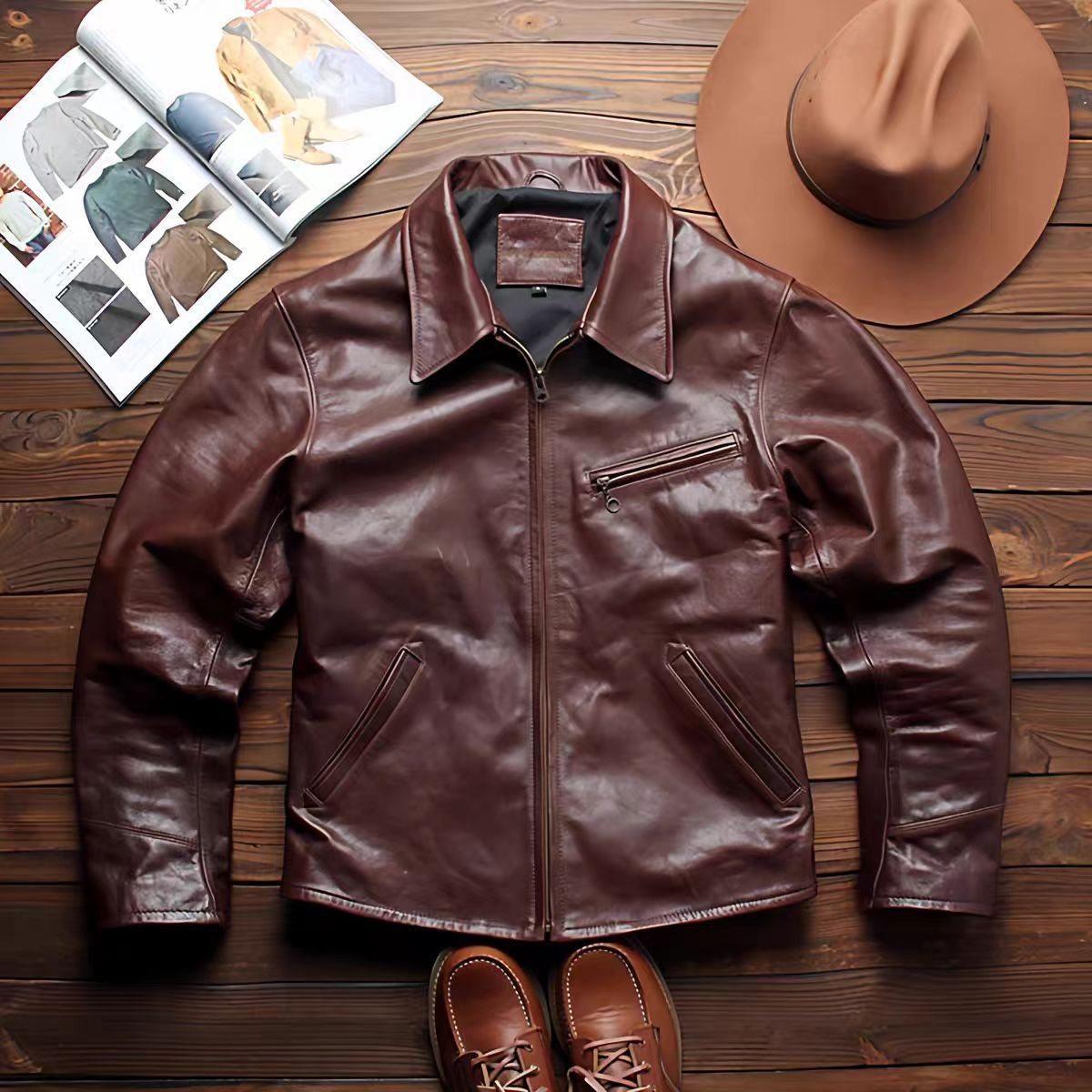 2026春秋季新款复古皮衣翻领机车服男士时尚休闲美式皮夹克男外套