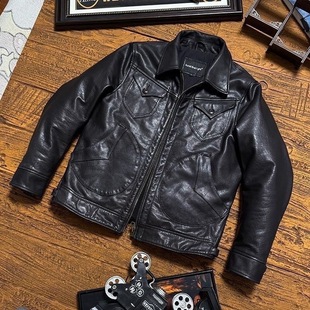 翻领复古修身 秋冬新款 短款 美式 皮衣潮流帅气机车服外套皮夹克 男士