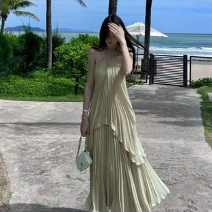 女 辣妹海边度假氛围感拍照超仙气飘逸雪纺大摆连衣裙沙滩裙子套装
