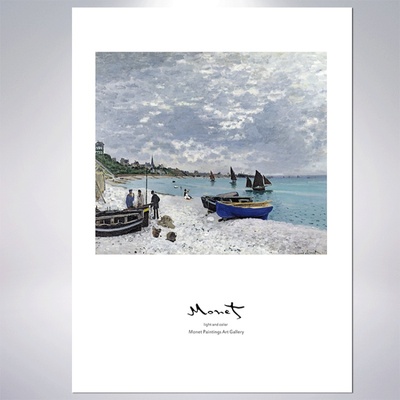 印象派莫奈海滩风景系列装饰画画芯北欧风格客厅沙发背景挂画画心
