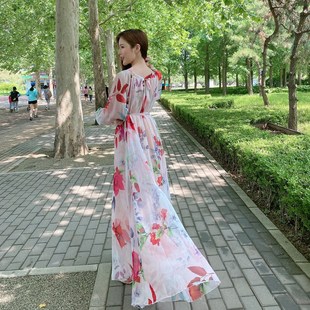 女长裙 海边度假连衣裙大码 宽松系腰带款 及踝拖地裙子女夏季 新款
