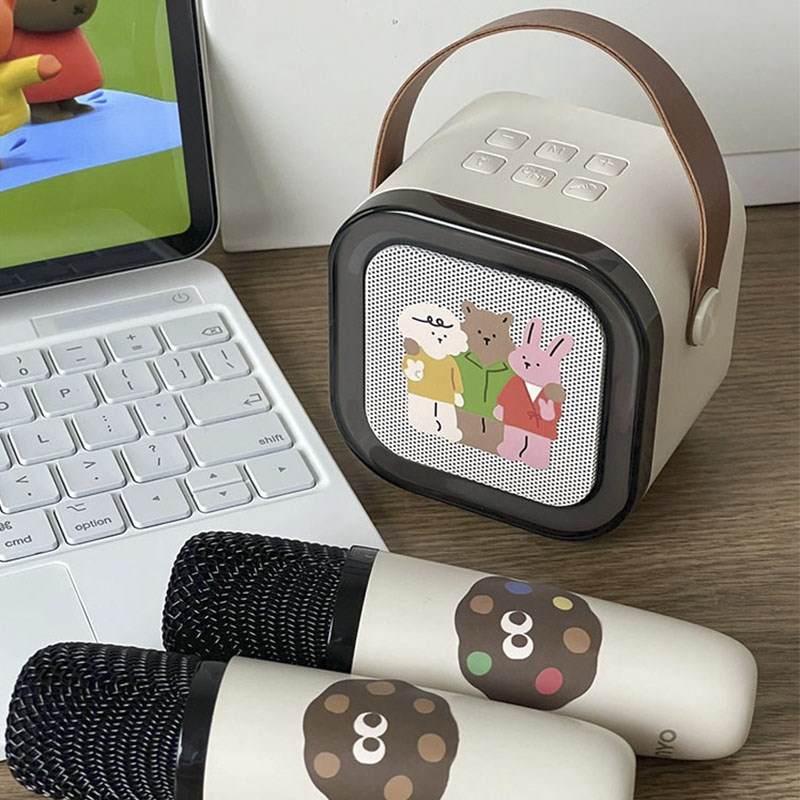 迷你蓝牙音响唱歌手持带话筒复古音箱KTV小型便携高音质可爱无线