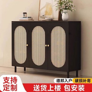 柜大容量 新款 复古黑色鞋 柜门口家用藤编门黑色鞋 柜中古风入户门鞋