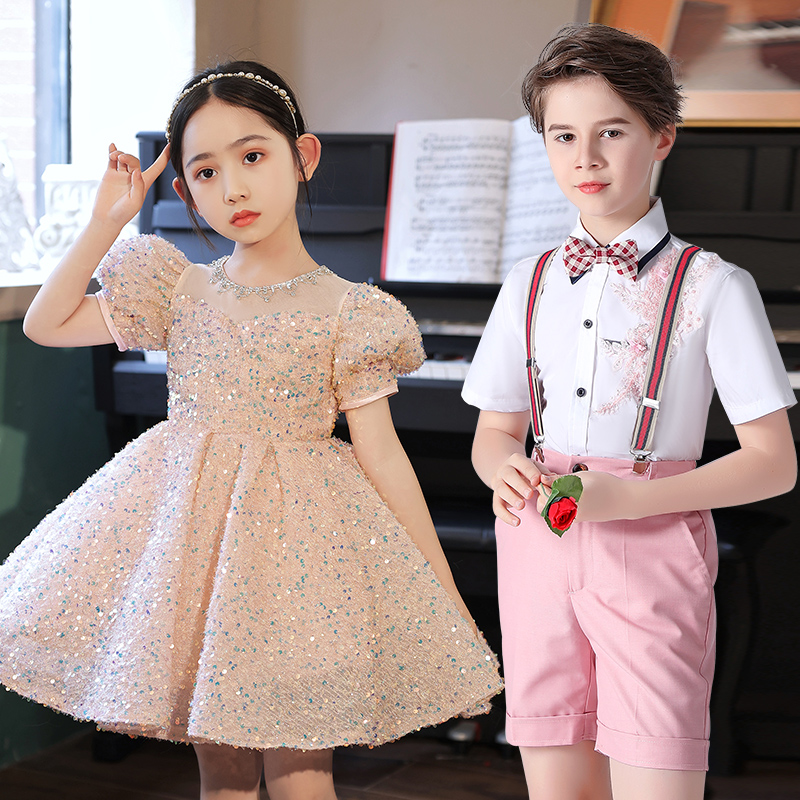 儿童演出服小学生大合唱表演服装女童主持人开学礼服幼儿园蓬蓬裙