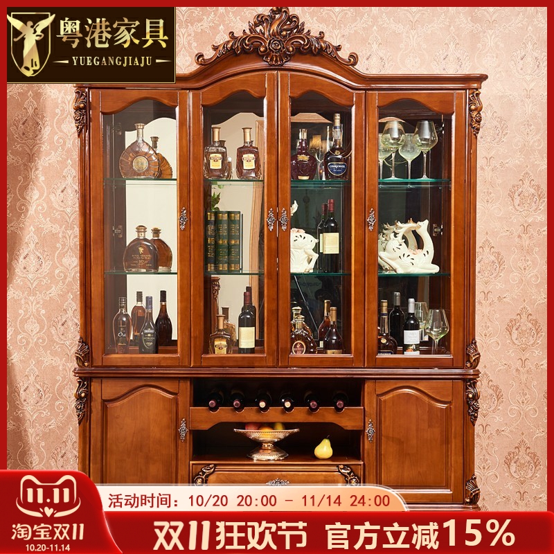 尊贵欧式实木酒柜 客厅餐厅玻璃边柜 橡木雕花柜装饰柜隔断柜新款