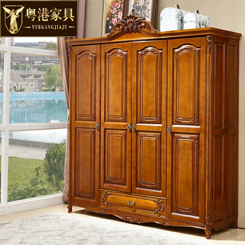 欧式衣柜 美式实木雕花卧室衣橱双门三门四门五门六门大衣柜新款