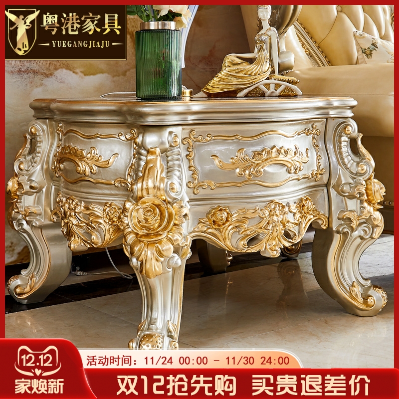 欧式方几美式别墅客厅实木角几边几沙发边桌金色小方桌小茶桌边柜