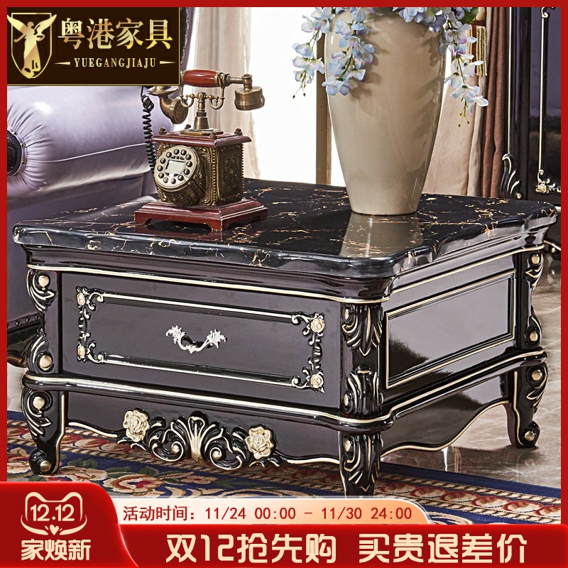 粤港家具欧式方几实木黑檀色方几电话几沙发边几古典方形茶几角几