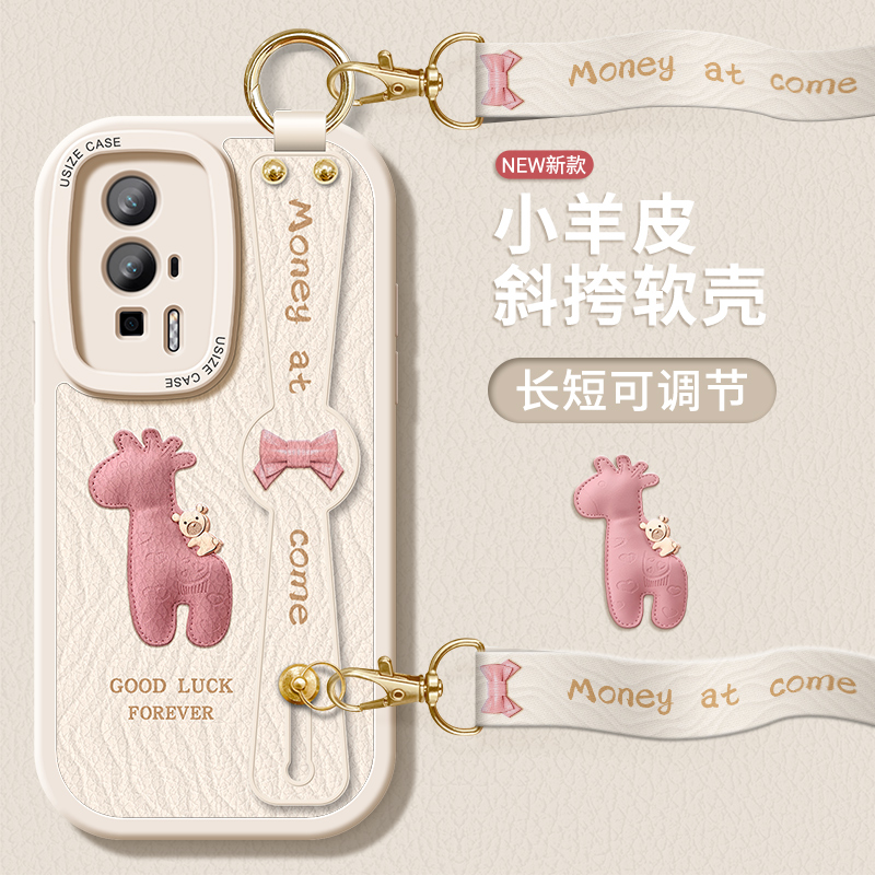 红米K60硅胶带挂绳手机壳小鹿