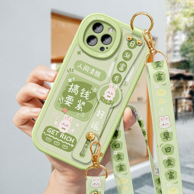 搞钱要紧适用苹果16手机壳12pro新款女iPhone14proMAX全包8p防摔13mini腕带xs挂绳7plus斜跨6s斜挎挂脖xr背带