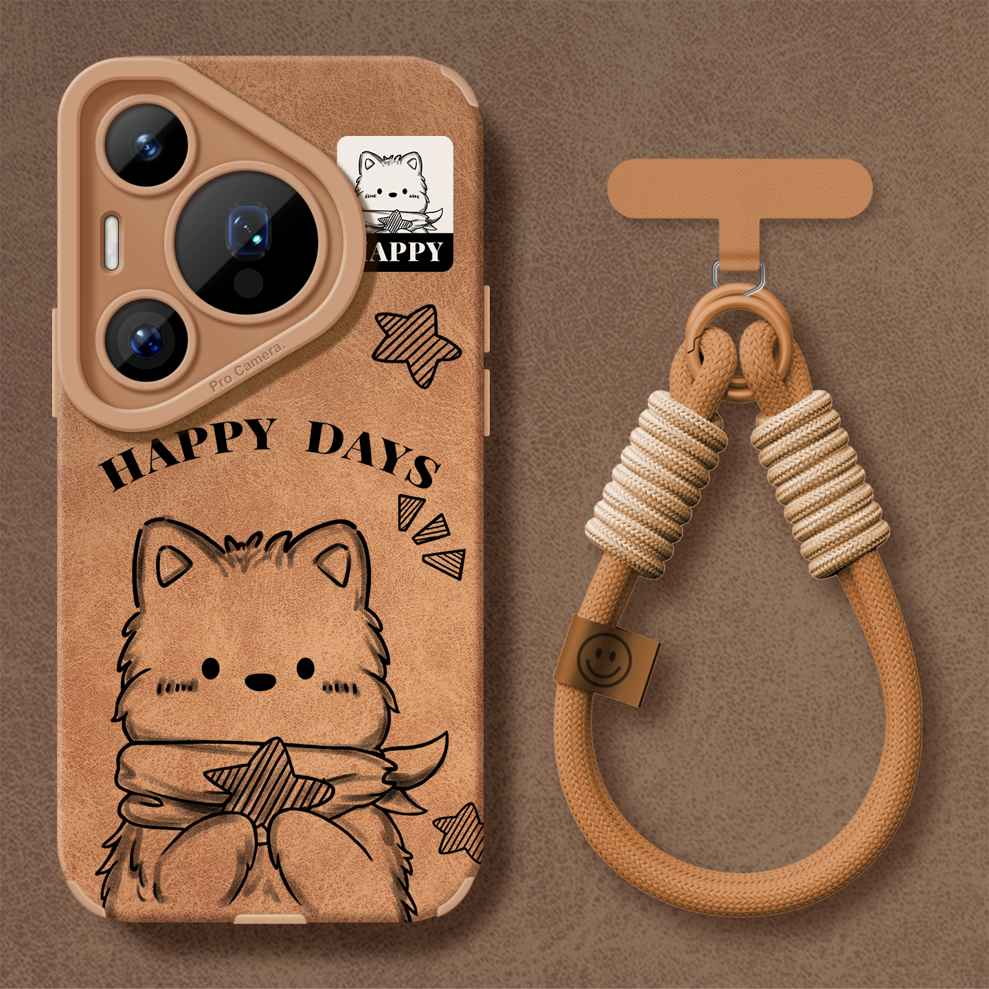 适用华为pura80手机壳手绳咖色