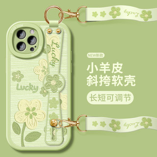 油画小花适用苹果15手机壳16pro新款女iPhone14proMAX全包13防摔16e腕带xs挂绳15pro斜跨12斜挎13p挂脖xr背带