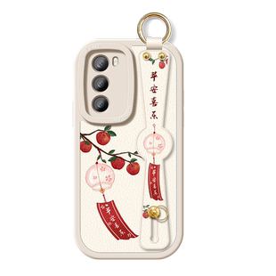 风铃柿子适用OPPOReno12手机壳新款Reno11全包防摔4SE挂绳6Pro斜跨挎Reno8Pro女款Reno9Pro背带5腕带高级软壳
