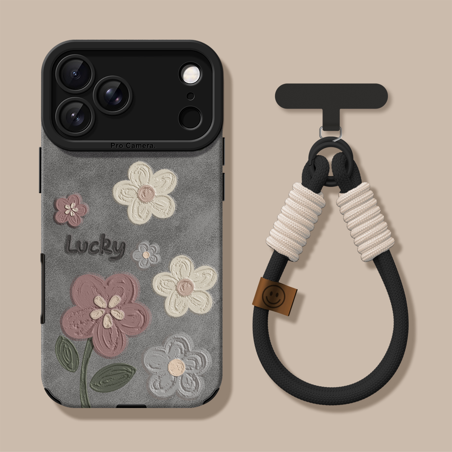 适用苹果17pro翻毛皮手绳手机壳