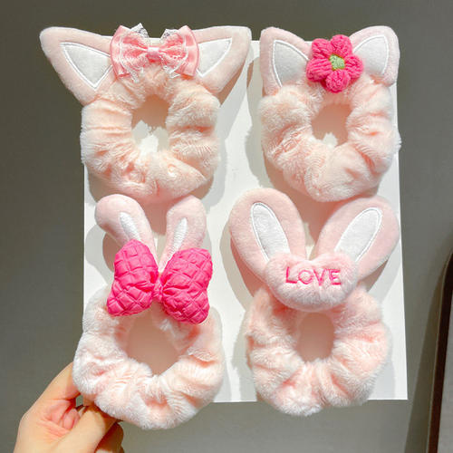 女童头绳毛绒兔耳朵发圈2025新款头饰卡通可爱儿童宝宝橡皮筋发饰