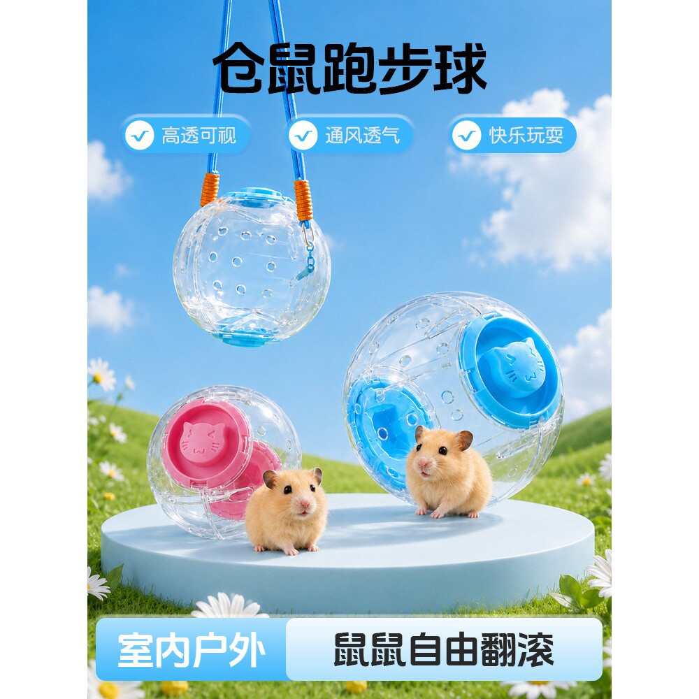 仓鼠用品牵引绳外出跑球玩具跑轮金丝熊滚轮透明运动滚滚球跑步球