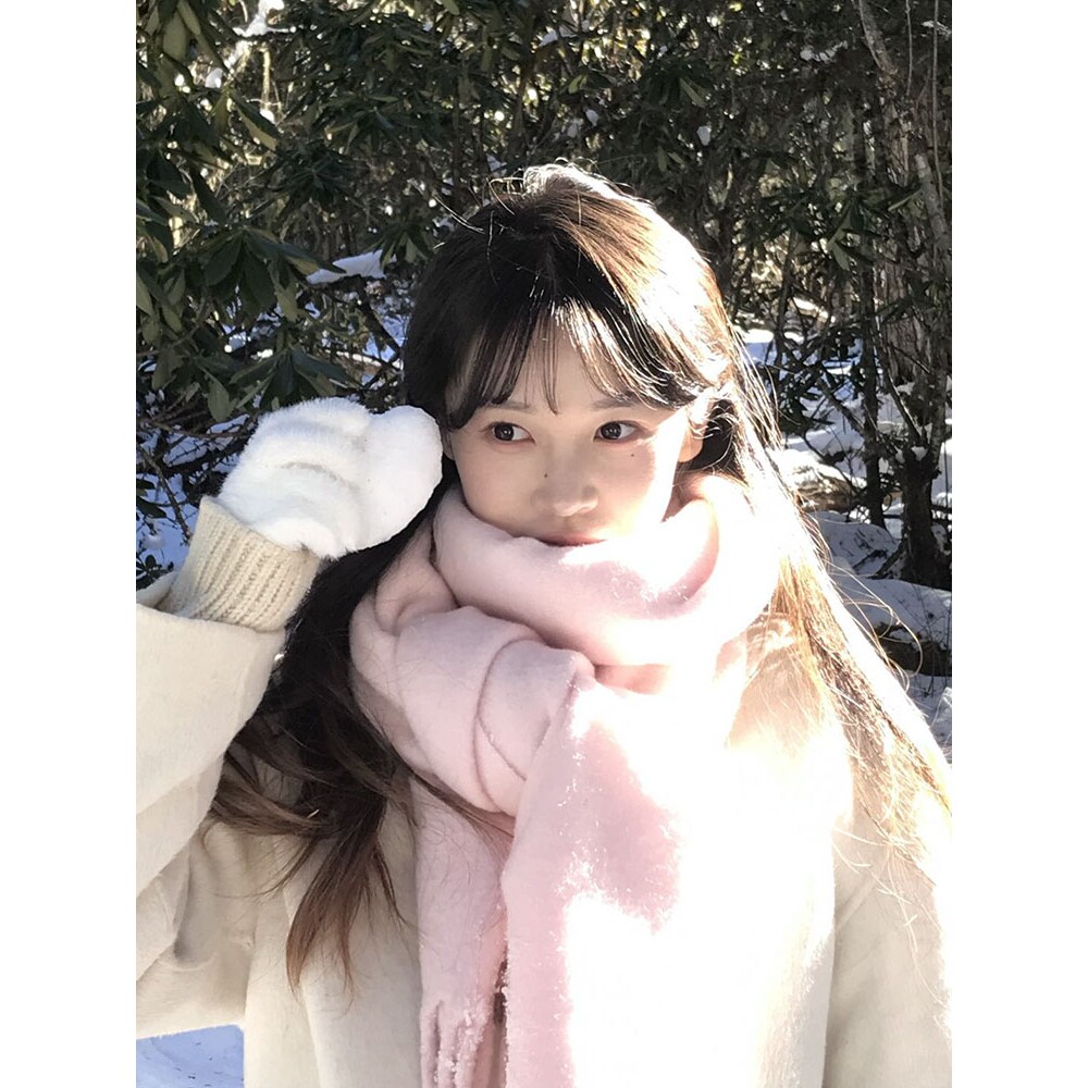 粉色围巾女冬季2026新款高级韩系氛围感仿马海毛加厚保暖百搭围脖