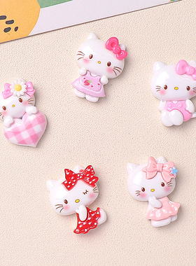 粉色kitty大红色3D立体水杯贴纸中控显示屏贴电动车车载贴树脂DIY
