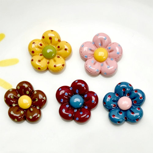 卡通波点五瓣花3D立体水杯贴纸中控显示屏贴手工创意贴树脂DIY